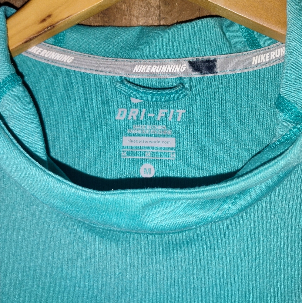 NIKE Dri Fit Women's Aqua Long Sleeve Hooded Top Athletic Size Medium - Picture 3 of 6